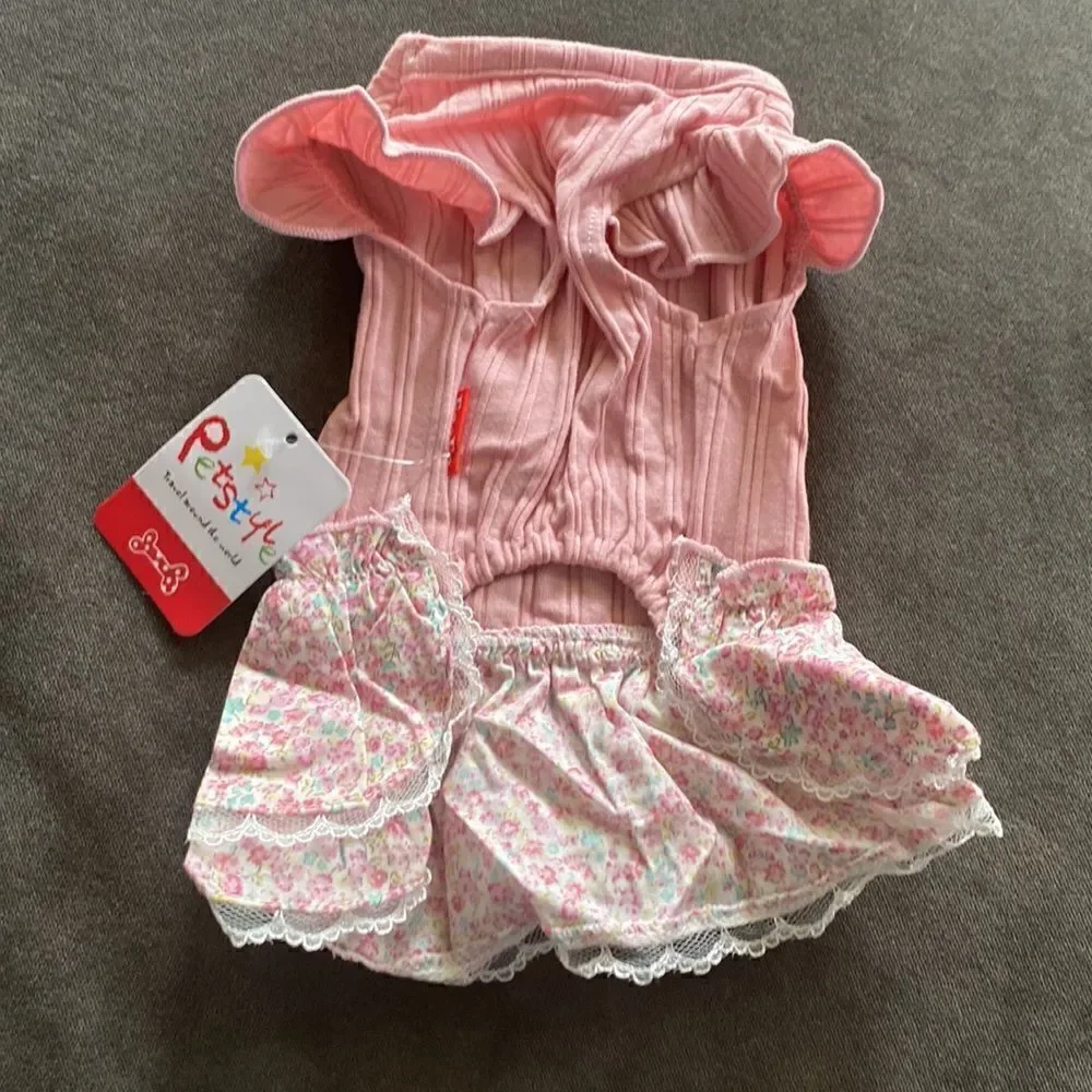 Dog Dress Pink and White Size S NWT